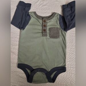 Mint Green and Navy Baby Henley Onesie with Chest Pocket